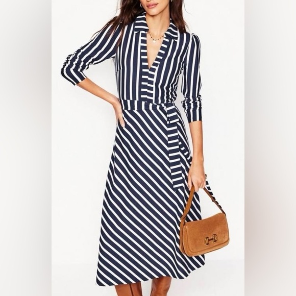 Boden Dresses & Skirts - Boden Striped Navy and White Midi Dress